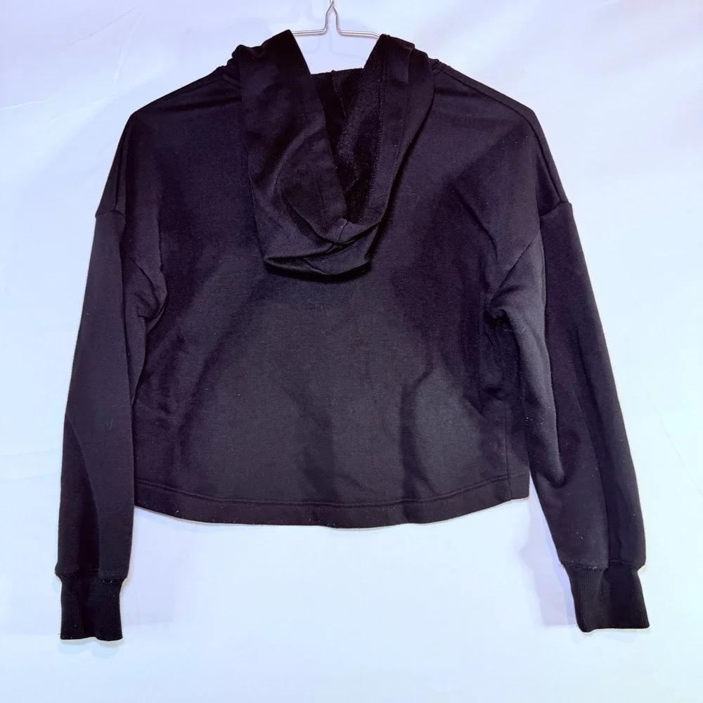 Justice Girls Black Butterfly Zip Up Hoodie Cropped Sweatshirt Size‎ S 7/8